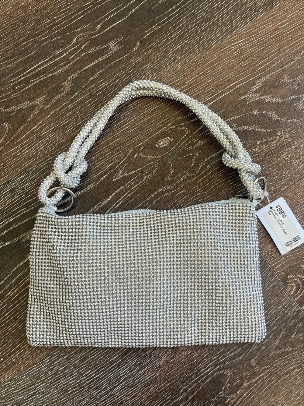 NEW Rhinestone Crystal Mesh Shoulder Bag - Silver